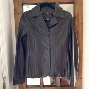 Wilsons Leather Brown Three Button Classic Collar Leather Jacket Size US S